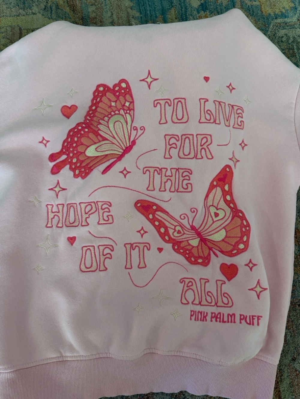 Pink Palm Puff Pink Butterfly Graphic Sweatshirt